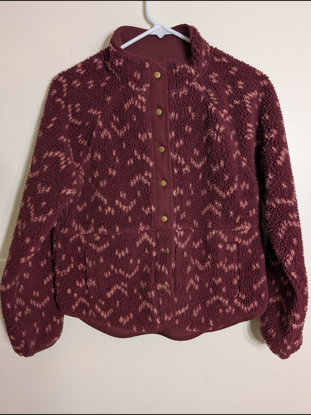 Sonoma Maroon and Light Pink Sherpa Snap Jacket